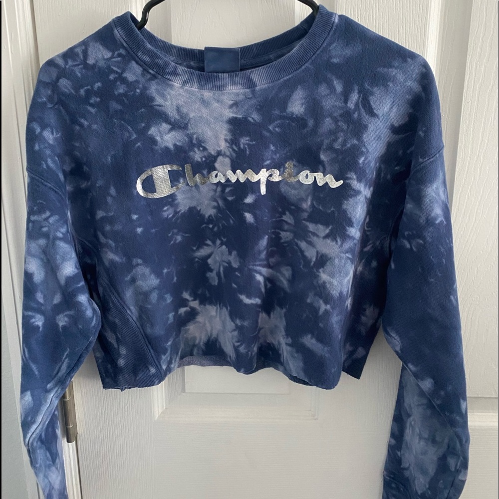 Tie dyed cropped Champion crew neck
